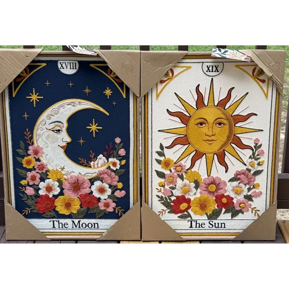 BP Home Woven Textile Embroidered Wall Decor Sun Moon 18 X 26